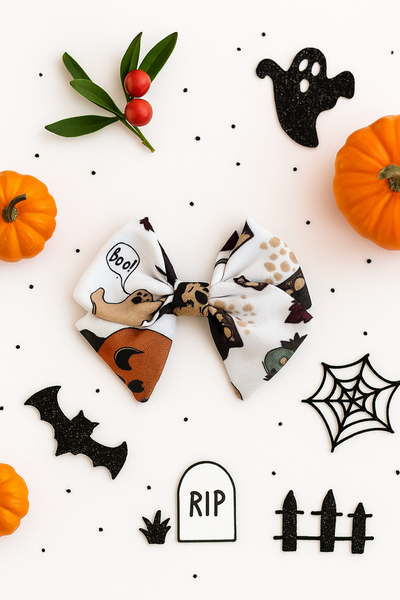 Halloween Alligator Clip School Bow- White