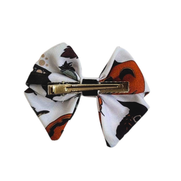 Halloween Alligator Clip School Bow- White