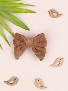 Corduroy Sailor Bow Alligator Hair Clip- Brown