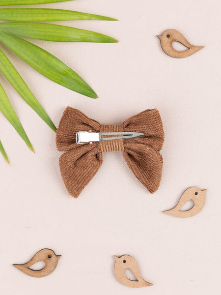 Corduroy Sailor Bow Alligator Hair Clip- Brown