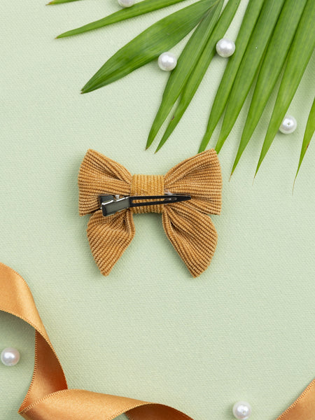 Corduroy Sailor Bow Alligator Hair Clip- Camel