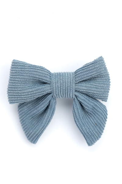 Corduroy Sailor Bow Alligator Hair Clip- Light Blue