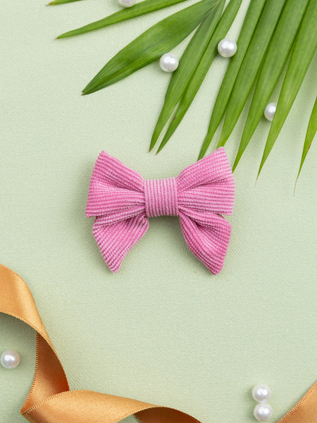 Corduroy Sailor Bow Alligator Hair Clip- Pink