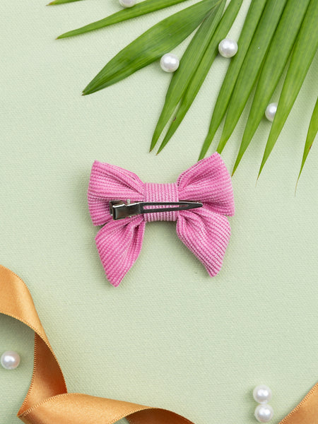 Corduroy Sailor Bow Alligator Hair Clip- Pink