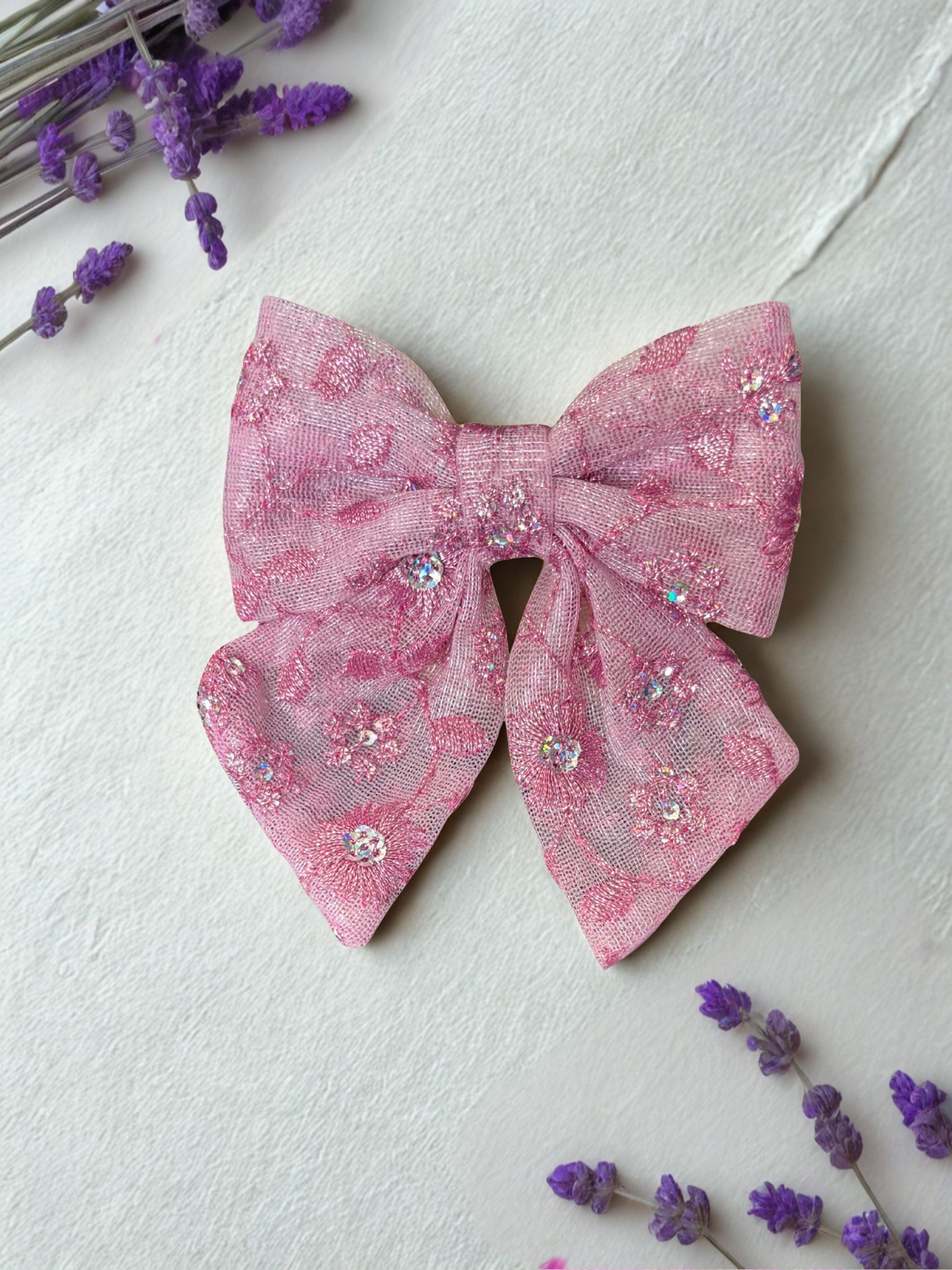 Party Wear Sequin Bow Alligator clip- Pink
