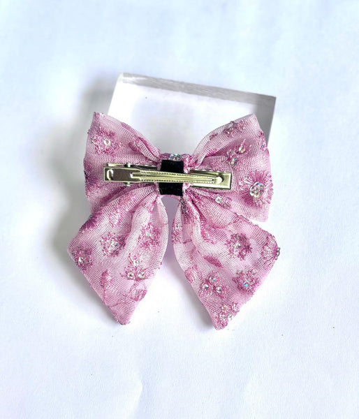 Party Wear Sequin Bow Alligator clip- Pink