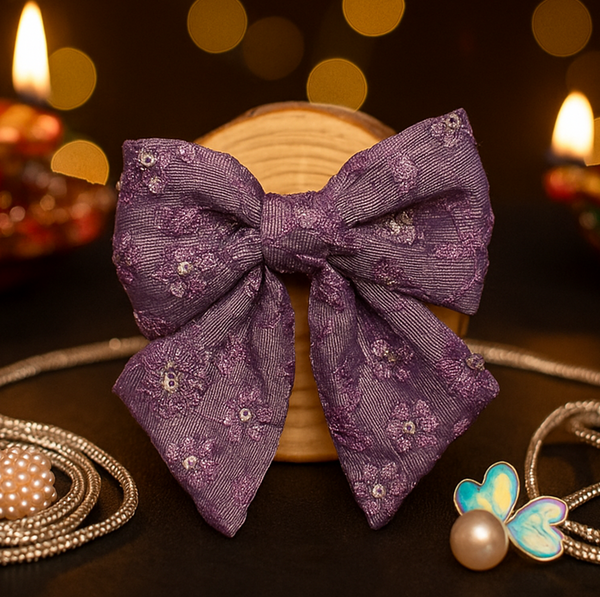 Party Wear Sequin Bow Alligator clip- Purple