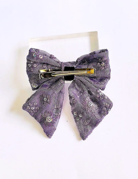 Party Wear Sequin Bow Alligator clip- Purple