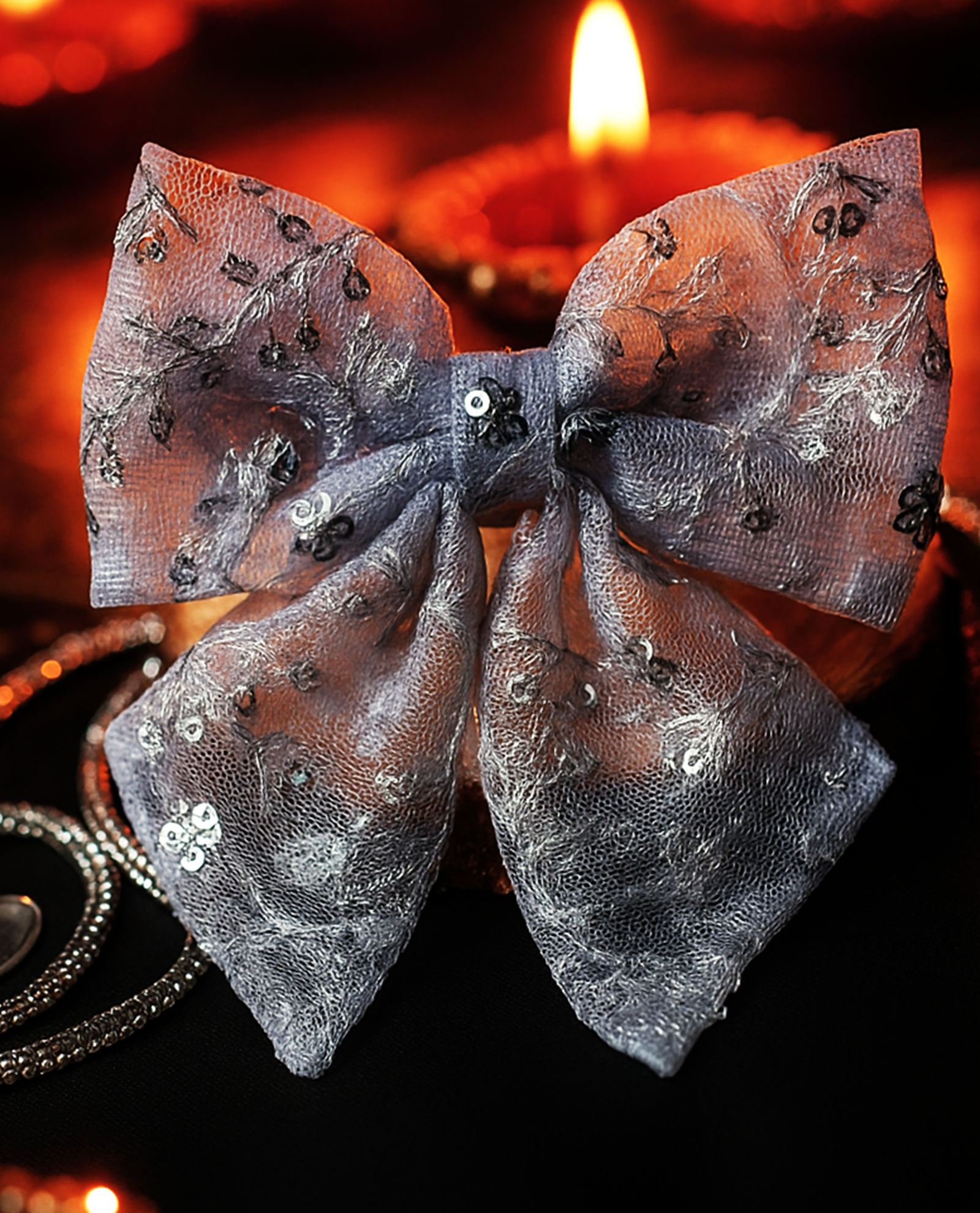 Party Wear Sequin Bow Alligator clip- White