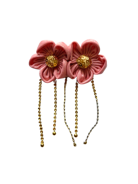 Girls Two Flower Golden Center Alligator Clip- Peach