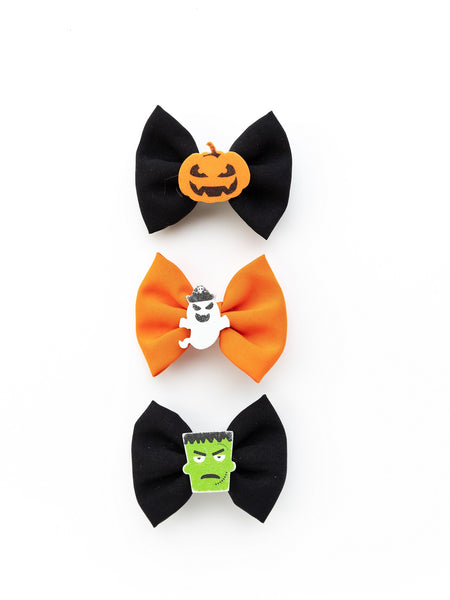 Halloween Themed Bow Applique Detailed Alligator Hair Clip Set - Black & Orange