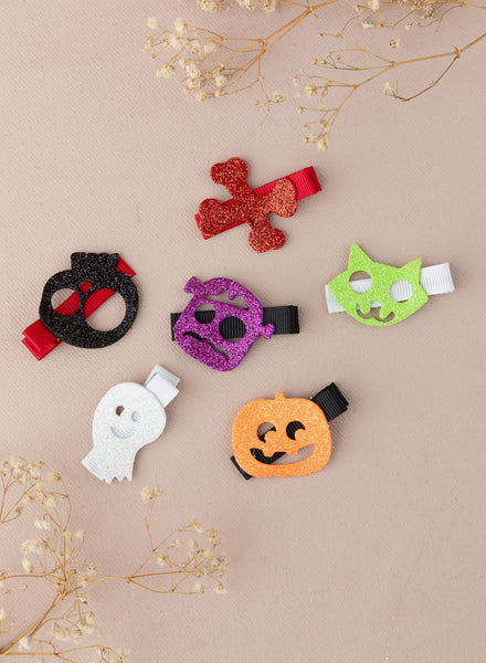Halloween Set of 6 Alligator Hair Clips- Multi-colored