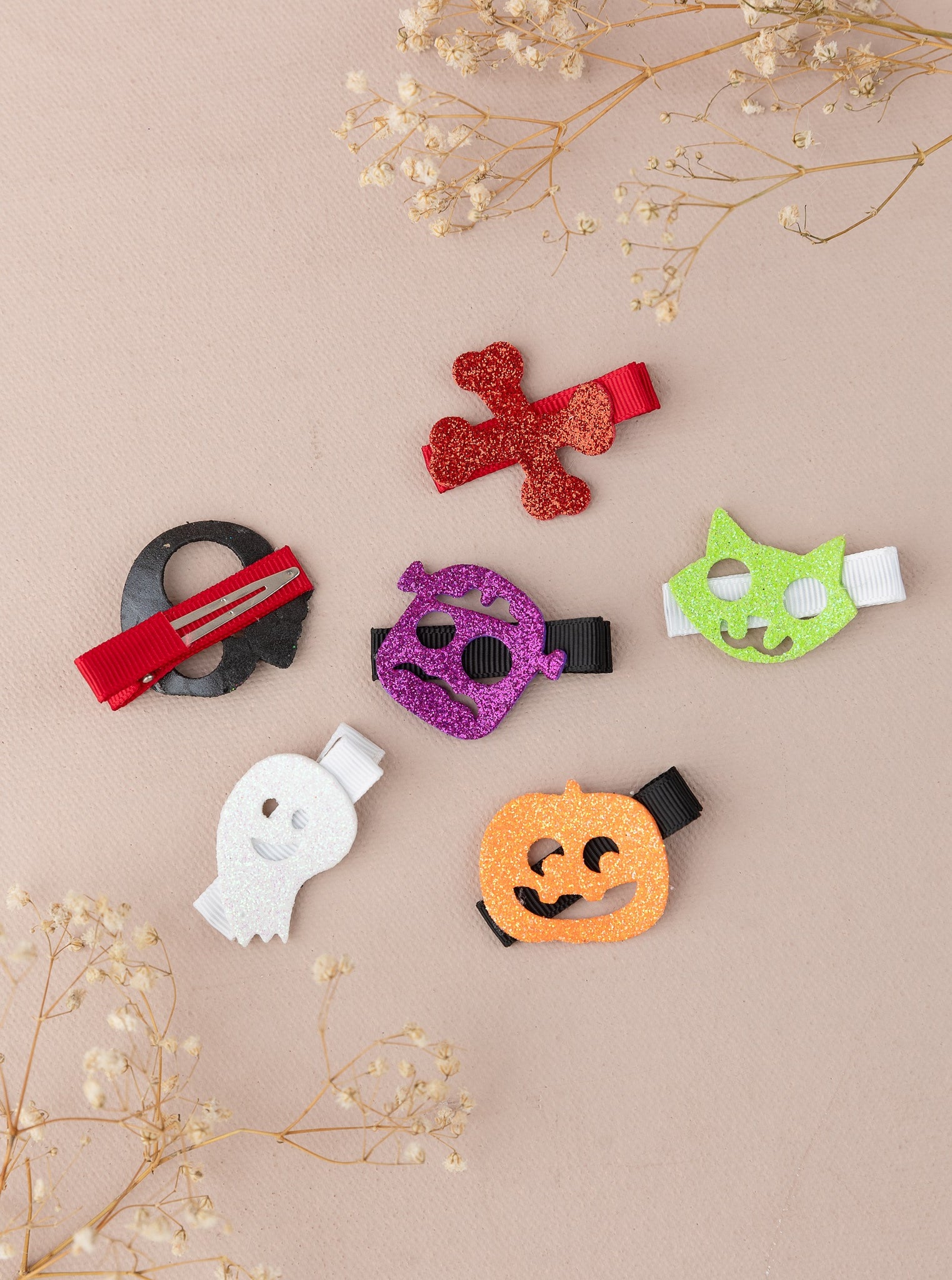 Halloween Set of 6 Alligator Hair Clips- Multi-colored