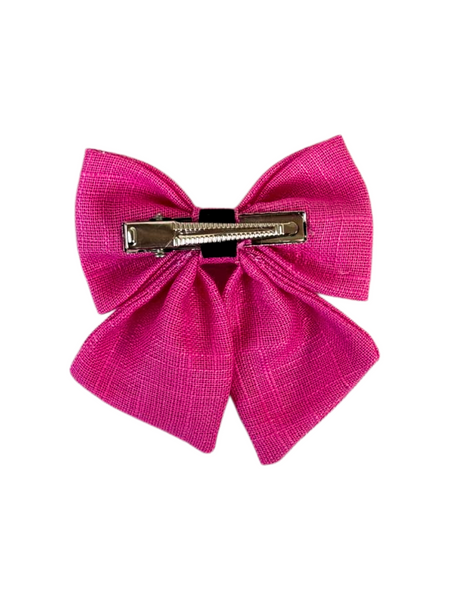 Heart and Pearl Embellished Bow Alligator Clip- Pink