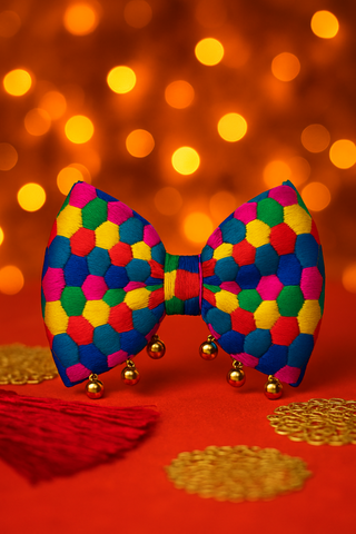 Durga Puja Colorful Bow Alligator Clip- Multicolor