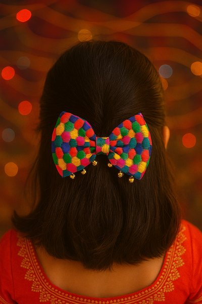 Durga Puja Colorful Bow Alligator Clip- Multicolor