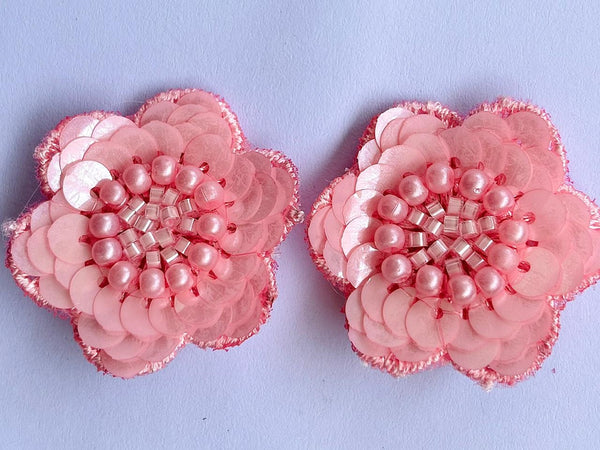 Set of 2 Beaded Floral Lace Hair Clips - Pink
