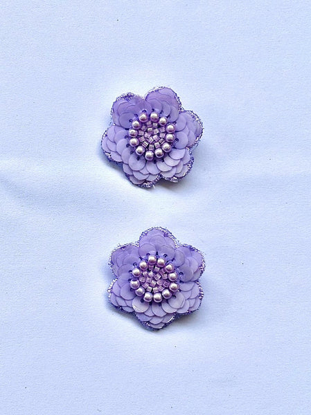 Set of 2 Beaded Floral Lace Hair Clips - Lavender