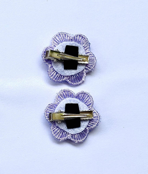 Set of 2 Beaded Floral Lace Hair Clips - Lavender