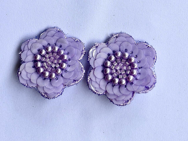Set of 2 Beaded Floral Lace Hair Clips - Lavender