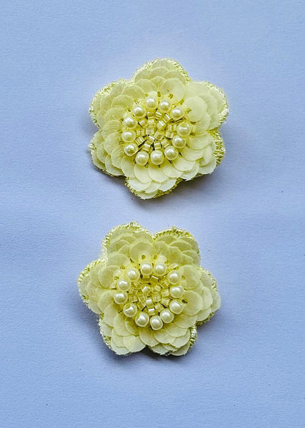 Set of 2 Beaded Floral Lace Hair Clips - Yellow