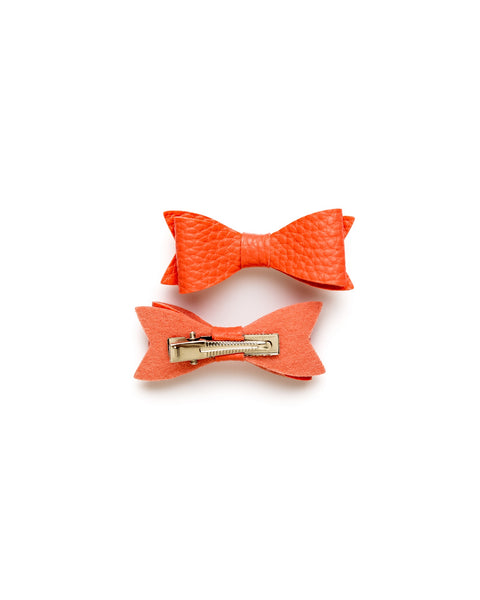 Petite Faux Leather Mini Bow Hair Clip- Coral