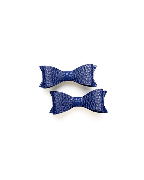 Petite Faux Leather Mini Bow Hair Clip- Navy Blue