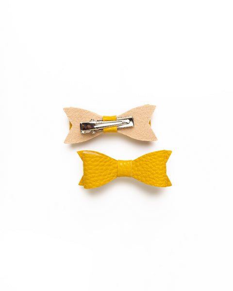 Petite Faux Leather Mini Bow Hair Clip- Yellow