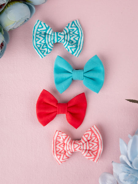 Set of 4 Ethnic Alligator Hair Clips- Pink & Light Blue