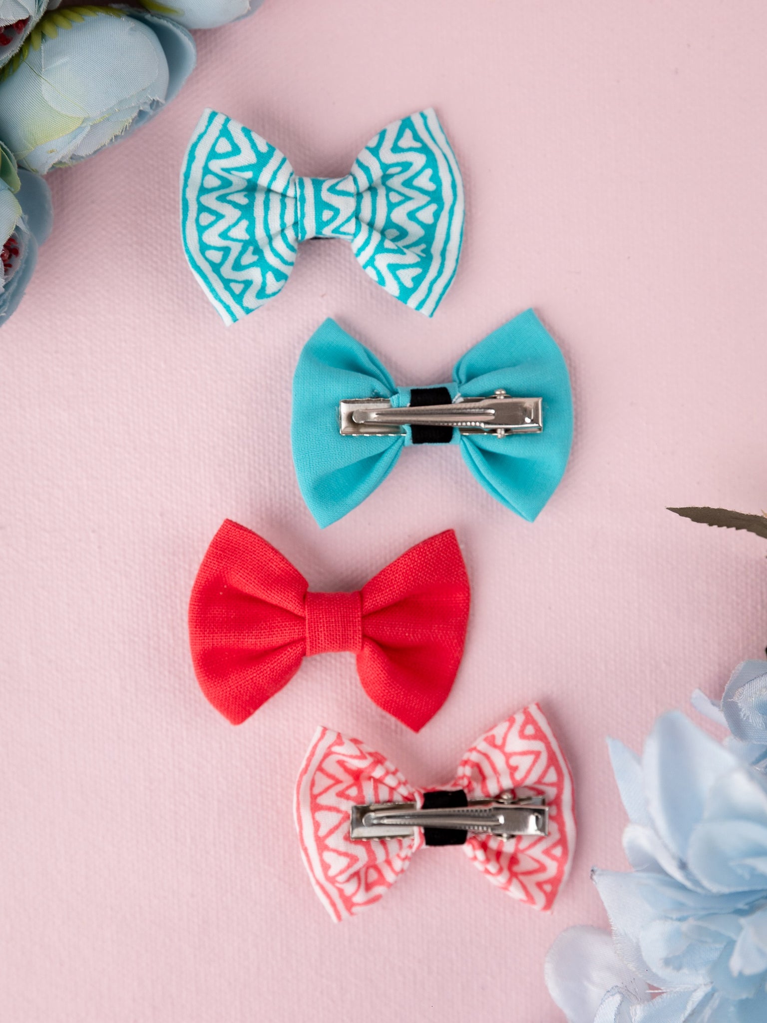 Set of 4 Ethnic Alligator Hair Clips- Pink & Light Blue