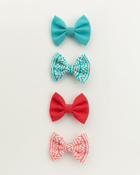 Set of 4 Ethnic Alligator Hair Clips- Pink & Light Blue