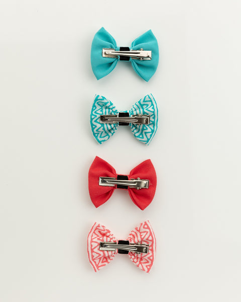 Set of 4 Ethnic Alligator Hair Clips- Pink & Light Blue