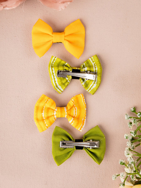 Set of 4 Ethnic Alligator Hair Clips- Yellow & Green