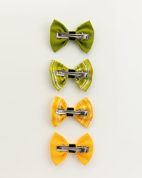 Set of 4 Ethnic Alligator Hair Clips- Yellow & Green