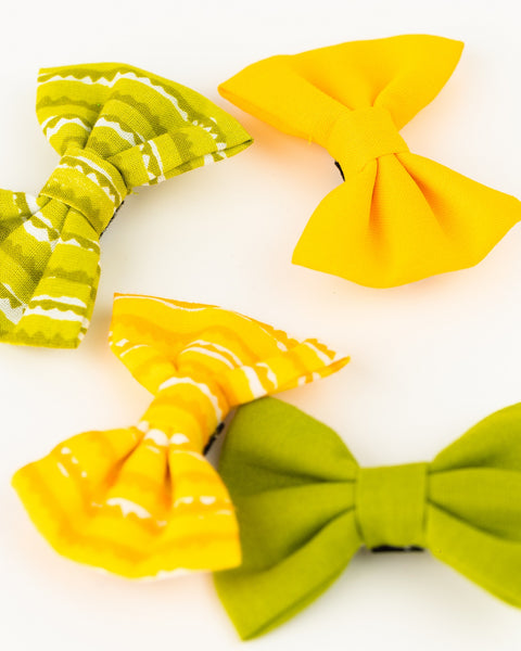 Set of 4 Ethnic Alligator Hair Clips- Yellow & Green