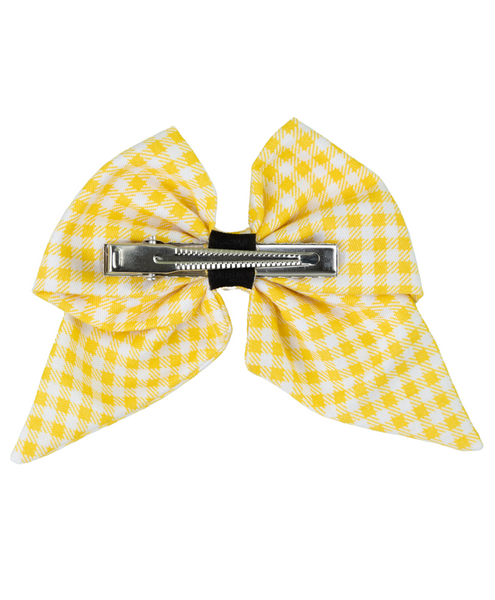 Checkered School Bow Alligator Hair Clip- Yellow