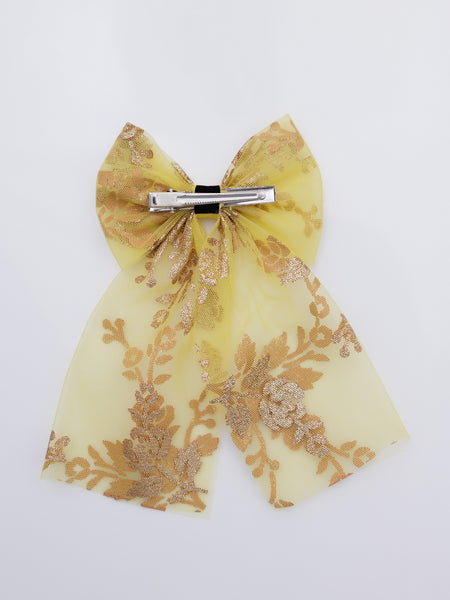 Knotty Ribbons Yellow Gold Floral Pattern Sailor Hair Bow- Yellow