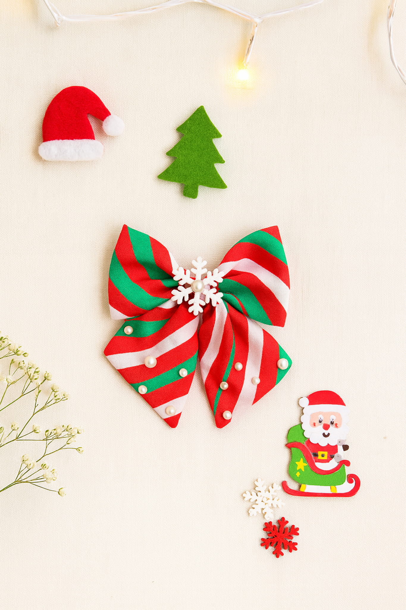 Christmas Pearl and Snowflake Embellished Bow Alligator Clip- Multicolor