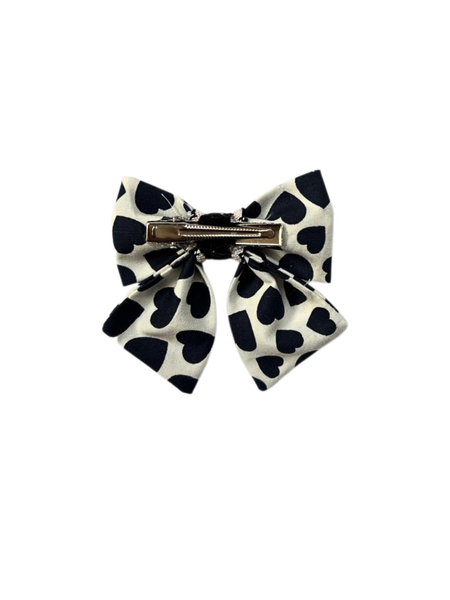Heart Print Bow Alligator Clip- White