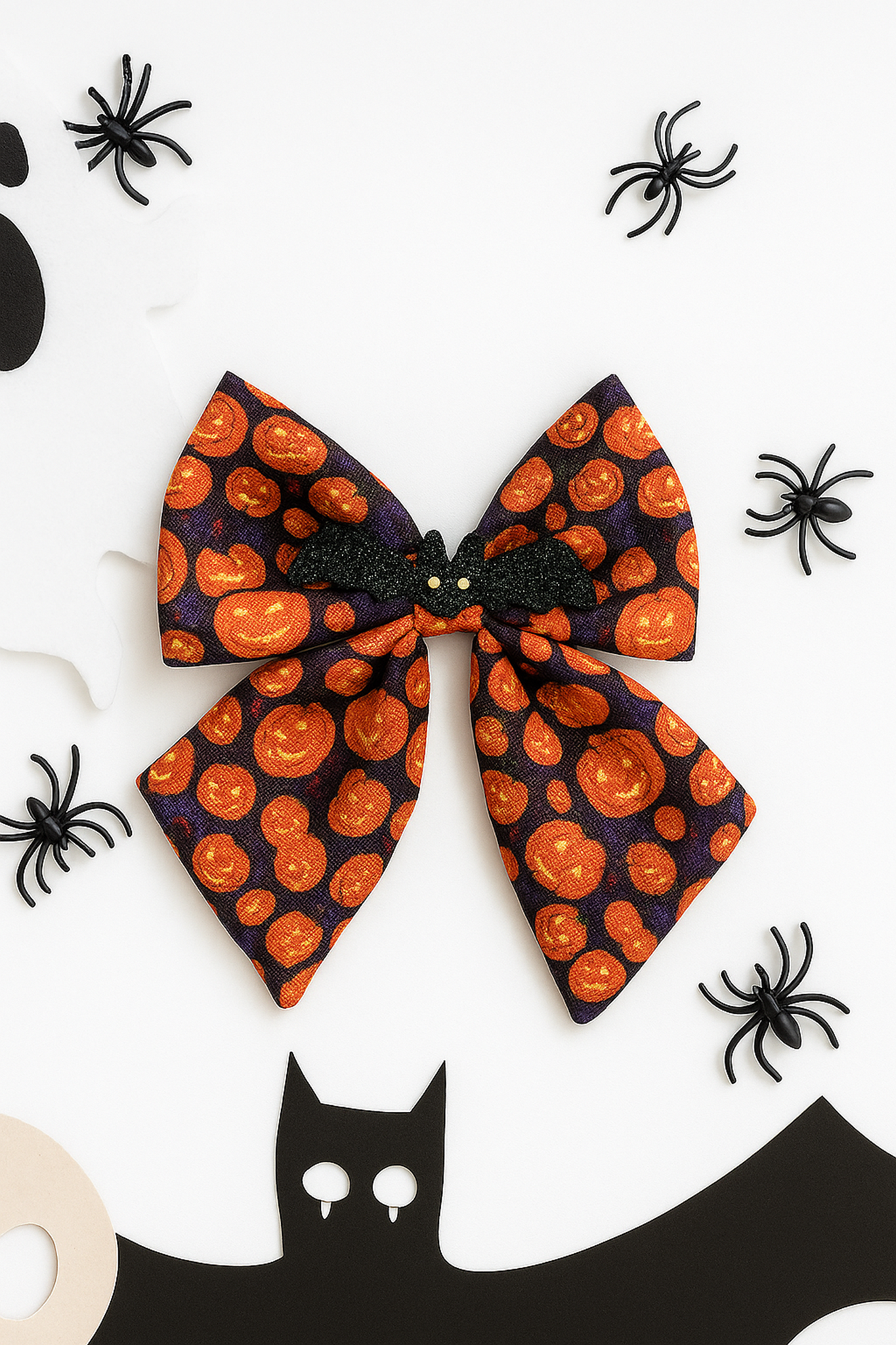 Halloween  Alligator Clip Bat Sailor Bow- Orange