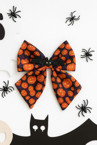 Halloween  Alligator Clip Bat Sailor Bow- Orange