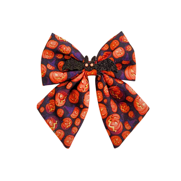 Halloween  Alligator Clip Bat Sailor Bow- Orange
