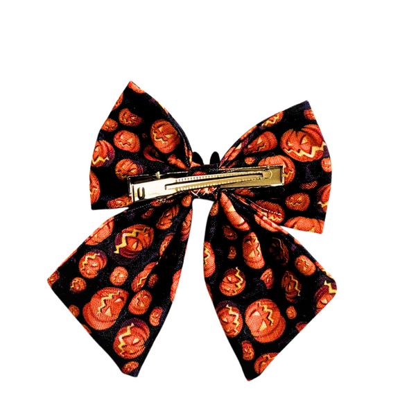 Halloween  Alligator Clip Bat Sailor Bow- Orange