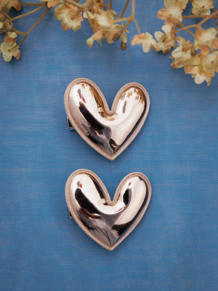 Set of 2 Heart of Chrome Alligator Hair Clips- Champagne