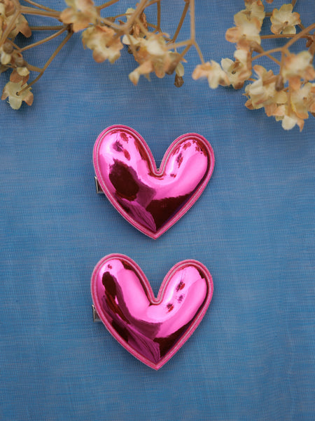 Set of 2 Heart of Chrome Alligator Hair Clips- Dark Pink