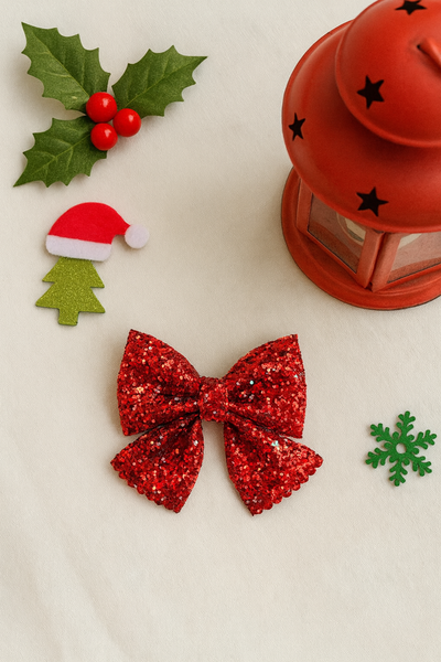 Christmas Party Sparkle Bow Alligator Clip- Red