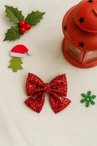 Christmas Party Sparkle Bow Alligator Clip- Red