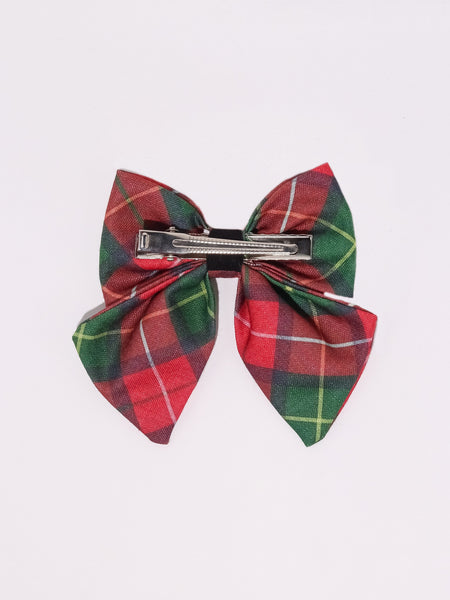 Kids Checked Sailor Bow Alligator Clip- Green & Red