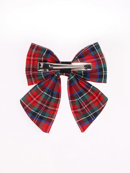 Kids Checked Sailor Bow Alligator Clip- Red & White