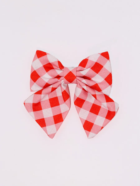 Kids Checked Sailor Bow Alligator Clip- Red & White